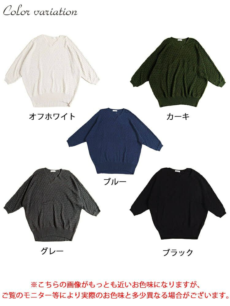 大きいサイズ レディース ハニカム編みキーネックドルマンニットチュニック　maru-3004