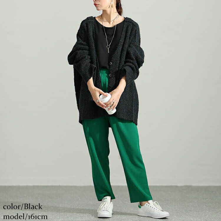 大きいサイズ レディース ミックスニットVネックドロップショルダーカーディガン　maru-3002