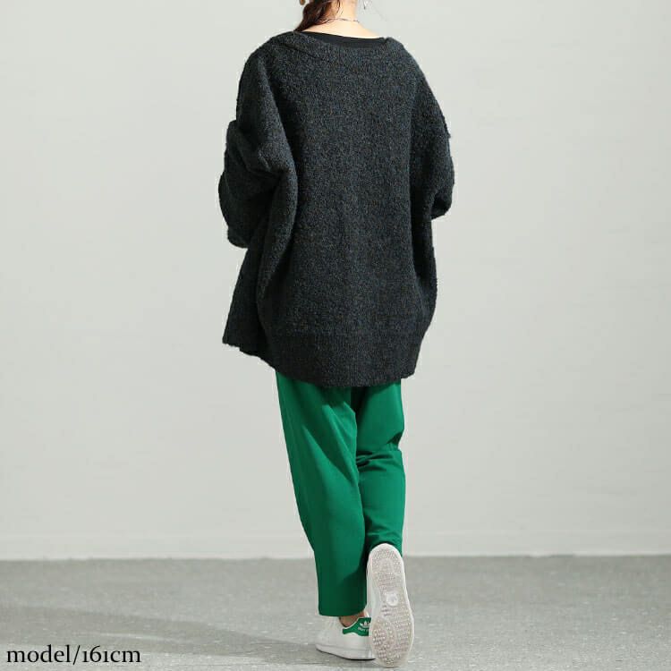 大きいサイズ レディース ミックスニットVネックドロップショルダーカーディガン　maru-3002