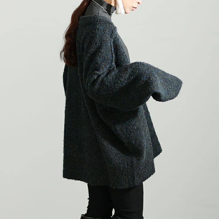 大きいサイズ レディース ミックスニットVネックドロップショルダーカーディガン　maru-3002