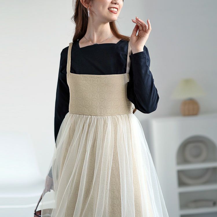 大きいサイズ レディース チュール切替えキルティングキャミワンピース　maru-6713