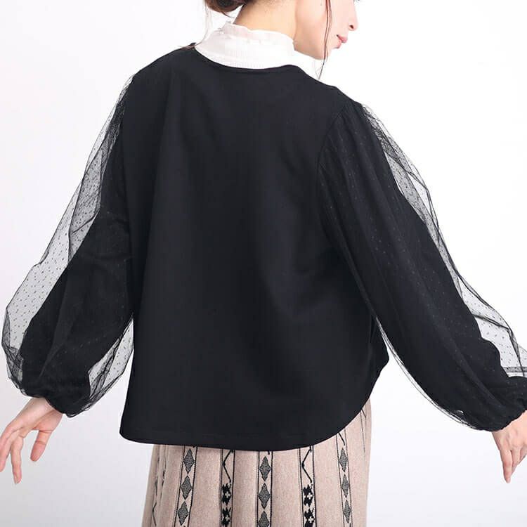 大きいサイズ レディース ドットチュールスリーブスムースジャケット　maru-6712