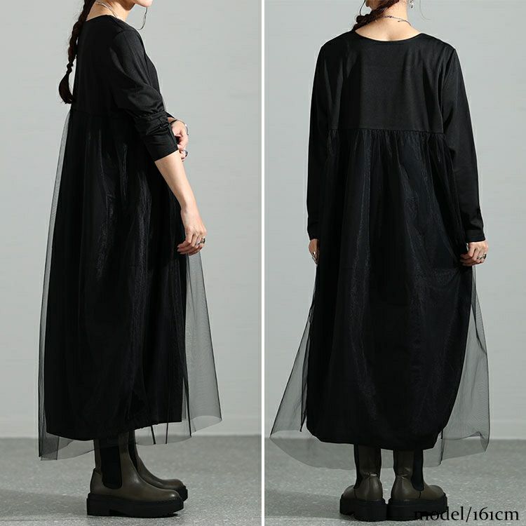 大きいサイズ レディース スクエアネックチュールドッキングワンピース　maru-6709