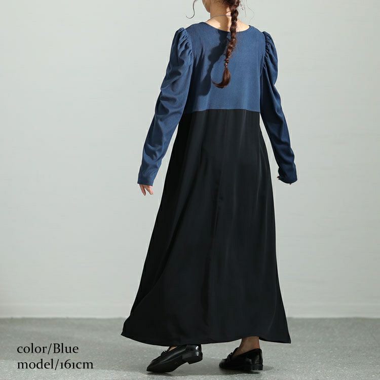 大きいサイズ レディース 異素材ドッキングパワショルワンピース　maru-6708