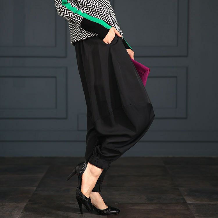 大きいサイズ レディース とろみツイル立体切替サルエルパンツ maru