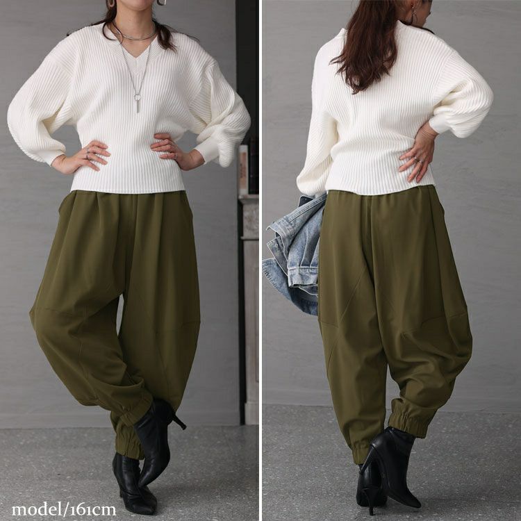 大きいサイズ レディース とろみツイル立体切替サルエルパンツ maru