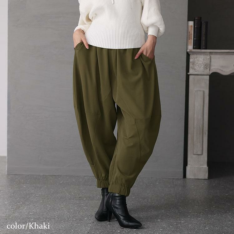 大きいサイズ レディース とろみツイル立体切替サルエルパンツ maru