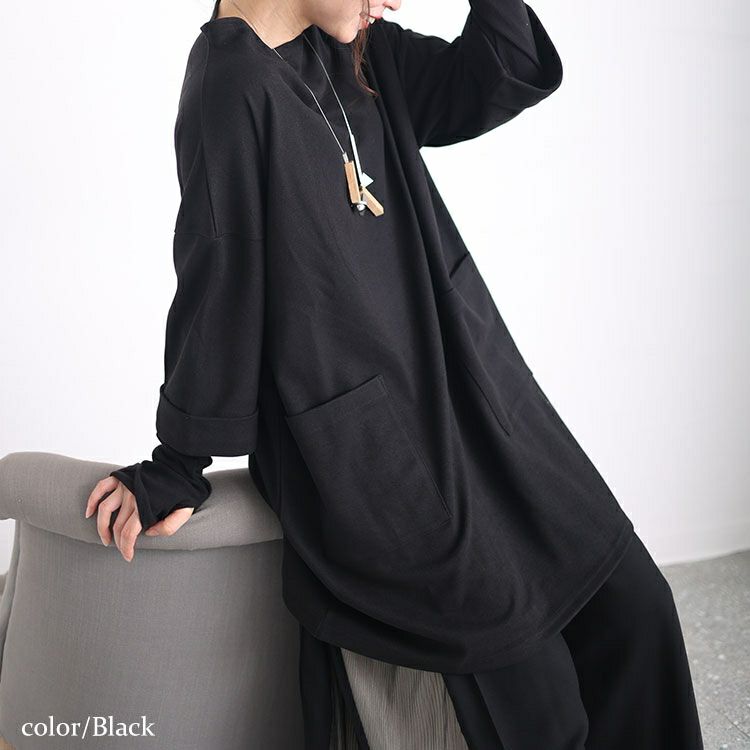 大きいサイズ レディース 指穴フェイクレイヤードニットソーチュニック　maru-6706