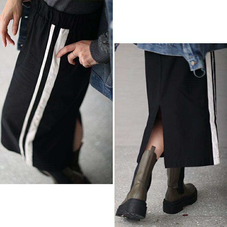 大きいサイズ レディース ストレッチツイルサイドライン入りナロースカート　maru-6705