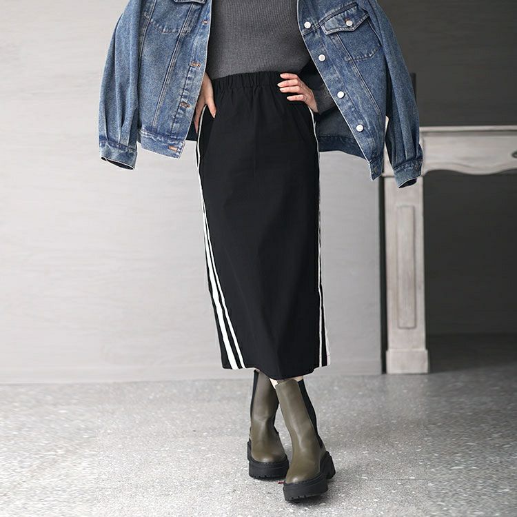 大きいサイズ レディース ストレッチツイルサイドライン入りナロースカート　maru-6705