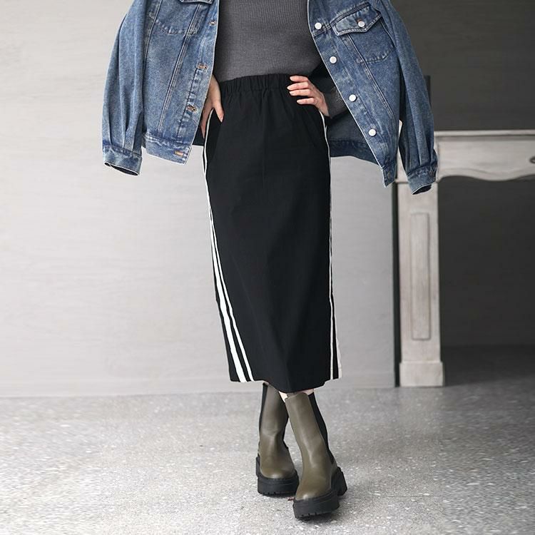 大きいサイズ レディース ストレッチツイルサイドライン入りナロースカート　maru-6705 ブラック