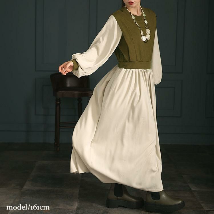 大きいサイズ レディース ベストドッキングワンピース　maru-6702 カーキ