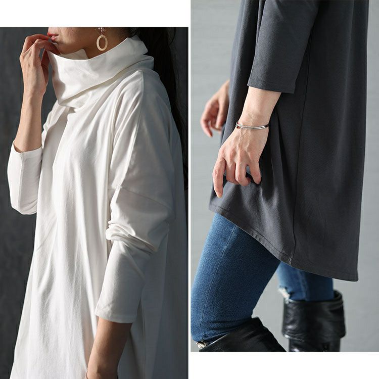 大きいサイズ レディース オフタートルネックチュニック　maru-6701