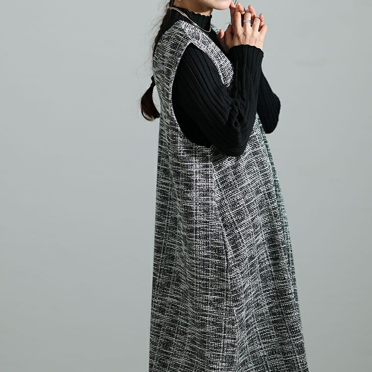 大きいサイズ レディース ストレッチツイードVネックジャンパースカート　maru-6698