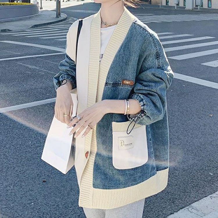 大きいサイズ レディース 異素材デニムカーディガン　goldy-1393