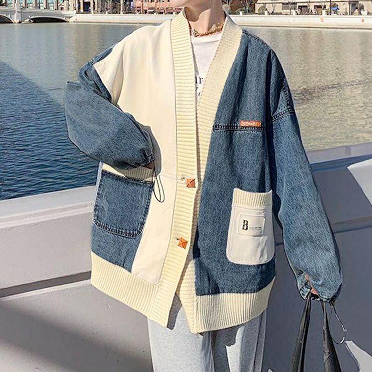 大きいサイズ レディース 異素材デニムカーディガン　goldy-1393