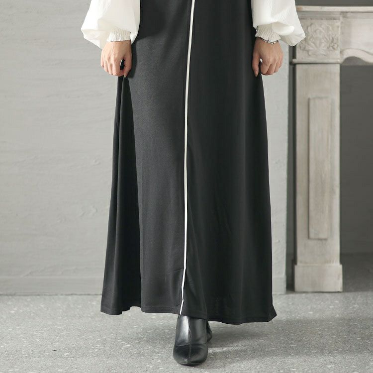 大きいサイズ レディース 袖切替パイピングロングワンピース　maru-6704