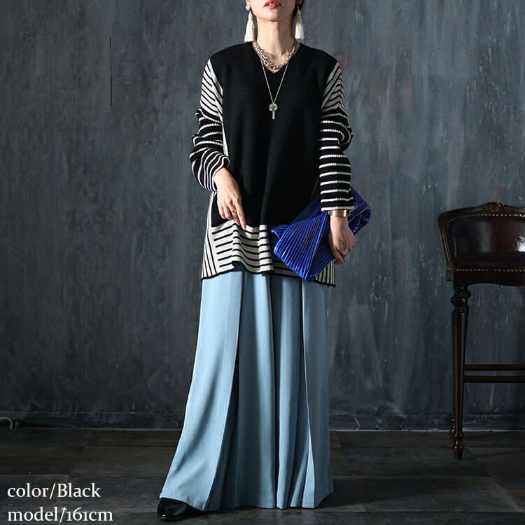 大きいサイズ レディース 日本製ボーダー配色ニット　kt-106