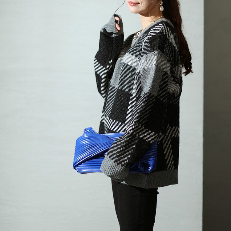 大きいサイズ レディース チェックジャガードニット　bro-0022