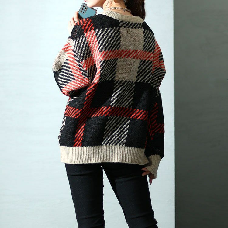 大きいサイズ レディース チェックジャガードニット　bro-0022