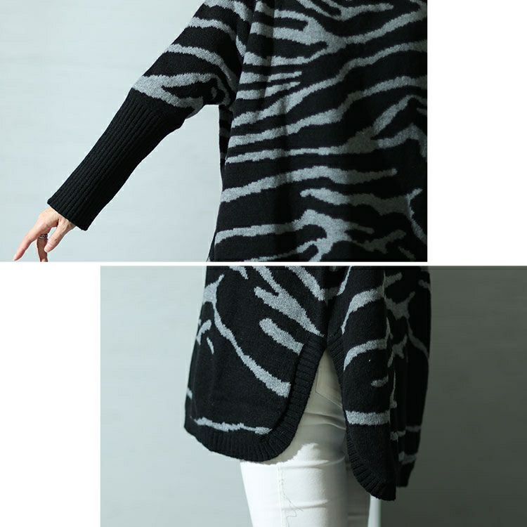 大きいサイズ レディース ゼブラ柄タートルドルマンニット　bro-0021