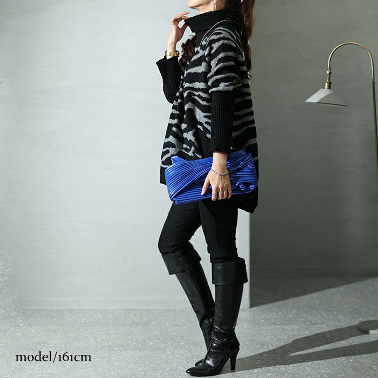 大きいサイズ レディース ゼブラ柄タートルドルマンニット　bro-0021
