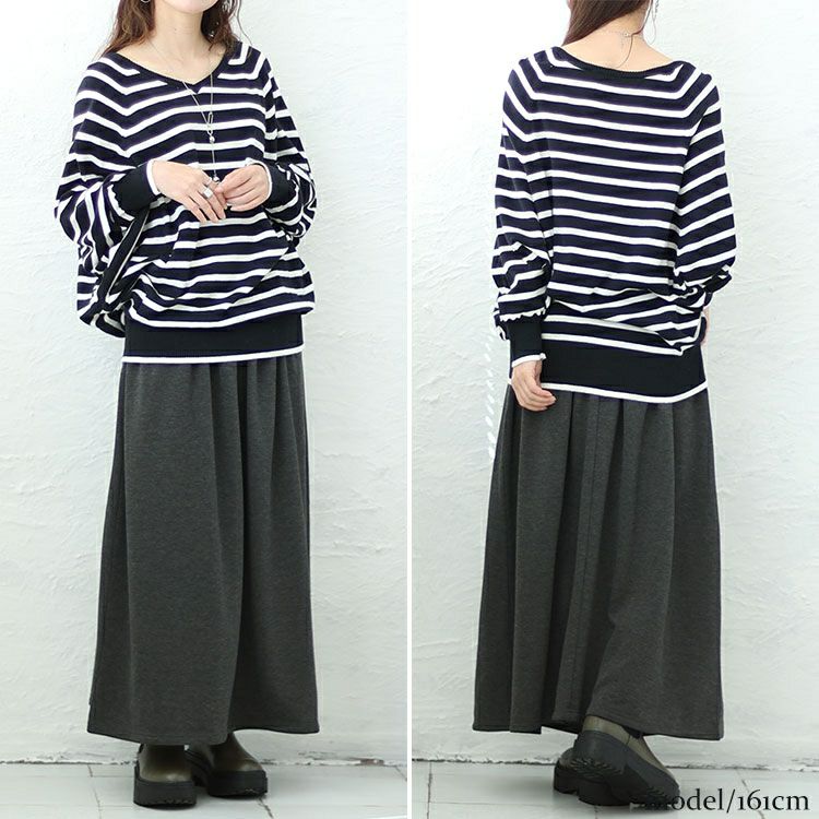 大きいサイズ レディース Vネックボーダードルマンニット　wn-0198