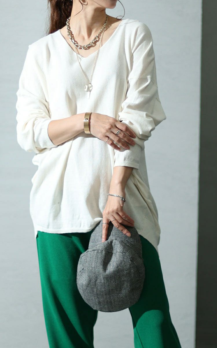 大きいサイズ レディース Vネックサイドタックニット　wn-0134