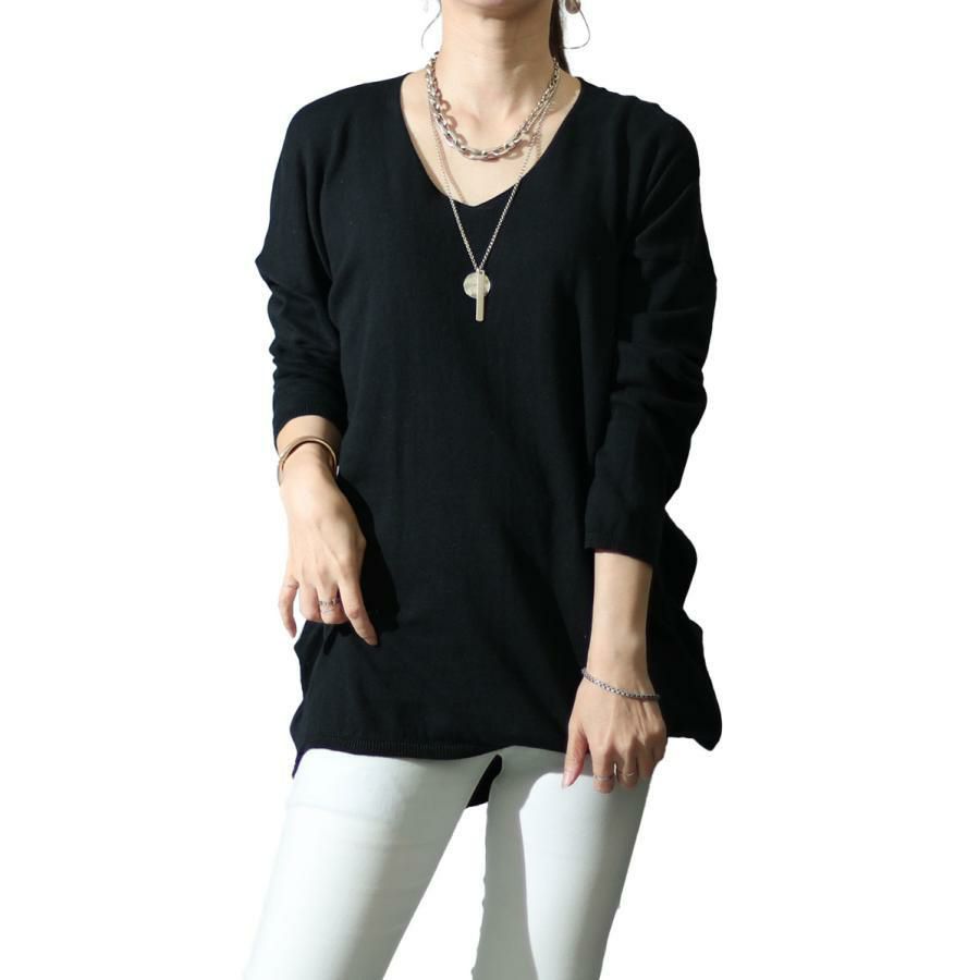 大きいサイズ レディース Vネックサイドタックニット　wn-0134 ブラック