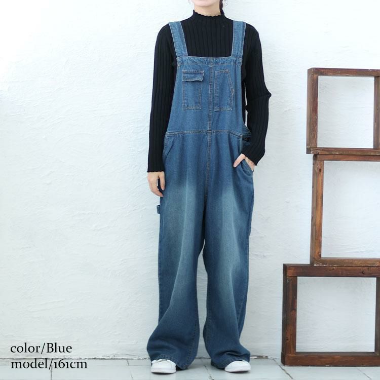 大きいサイズ レディース クロスサスペンダーサロペットパンツ　wd-0374 ブルー