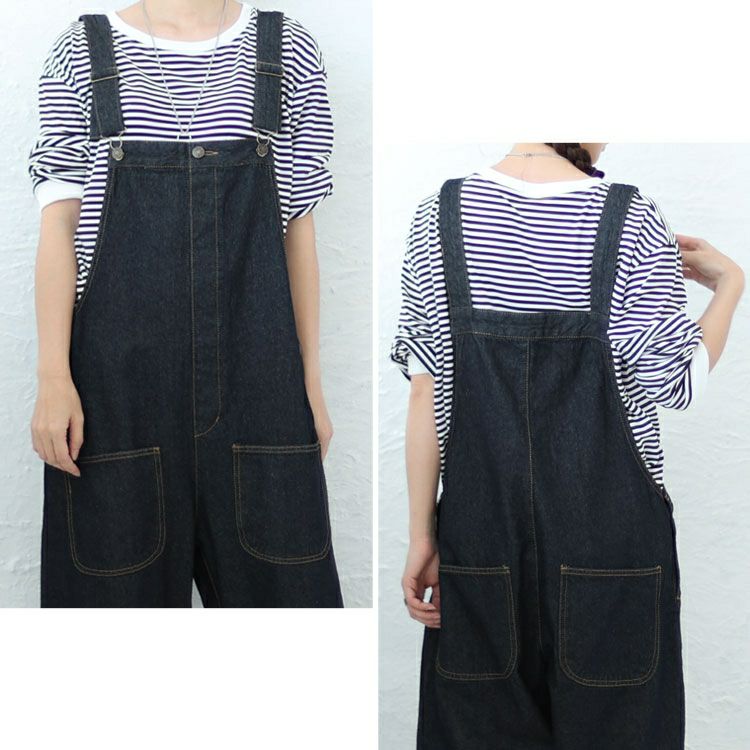 大きいサイズ レディース フロントダブルポケットデニムサロペット　wd-0373