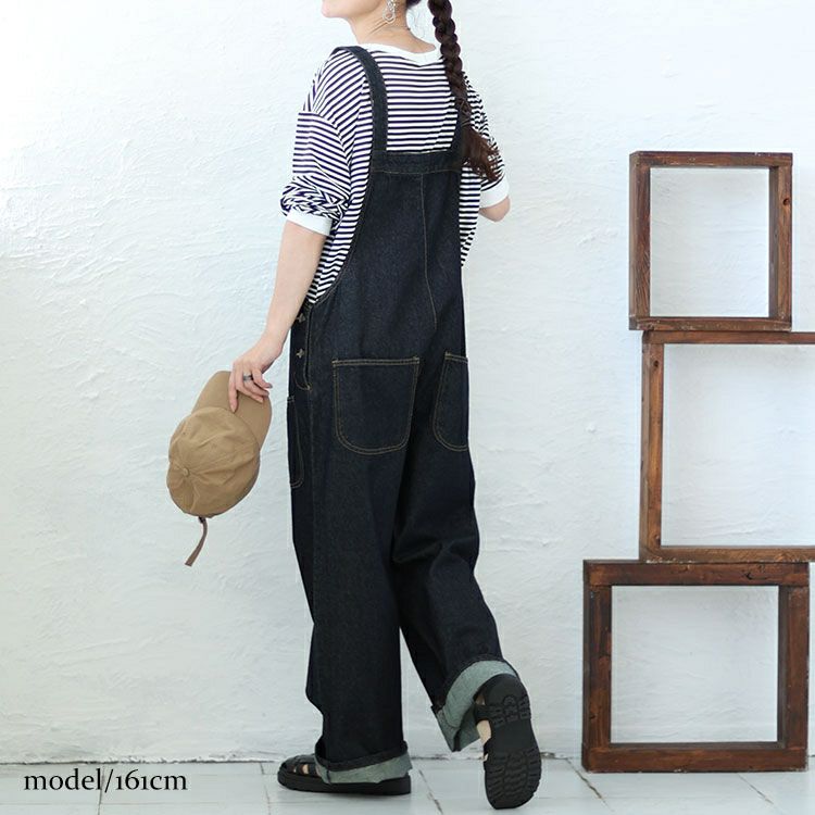 大きいサイズ レディース フロントダブルポケットデニムサロペット　wd-0373