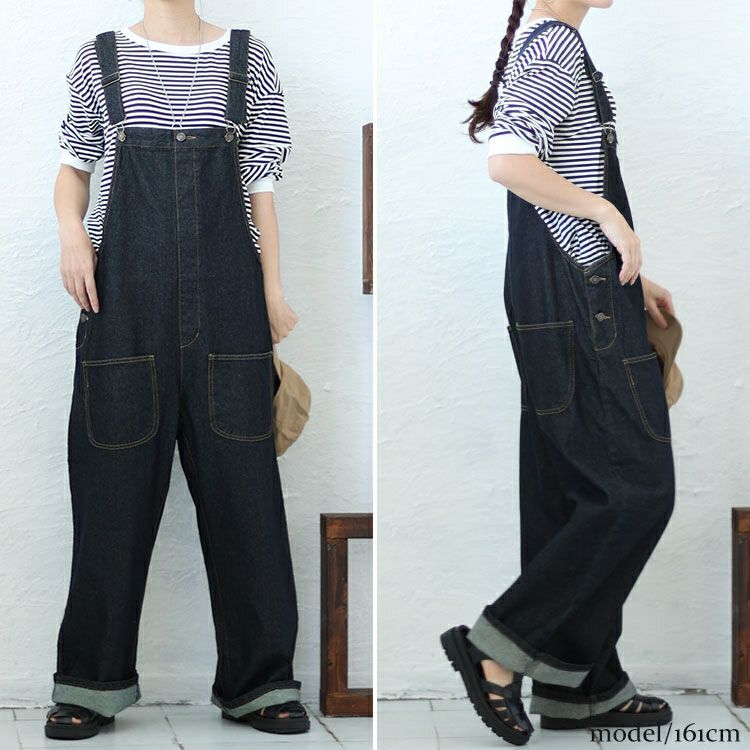 大きいサイズ レディース フロントダブルポケットデニムサロペット　wd-0373