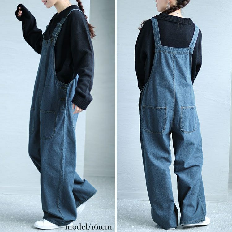 大きいサイズ レディース フロントダブルポケットデニムサロペット　wd-0373
