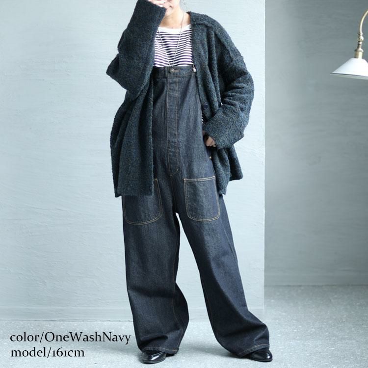 大きいサイズ レディース フロントダブルポケットデニムサロペット　wd-0373 ワンウォッシュネイビー