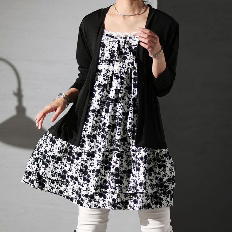 大きいサイズ レディース カーデフェイク花柄チュニック gold934