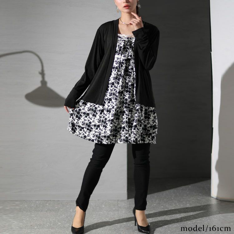 大きいサイズ レディース カーデフェイク花柄チュニック　gold934