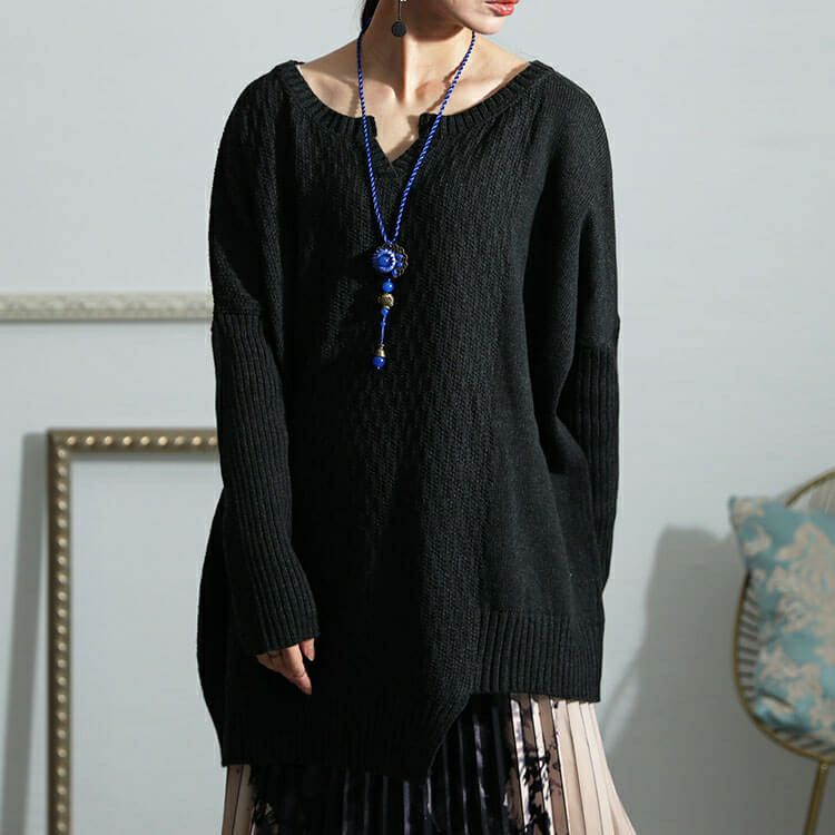 大きいサイズ レディース 編地切替キーネックドルマンニットチュニック　maru-3003