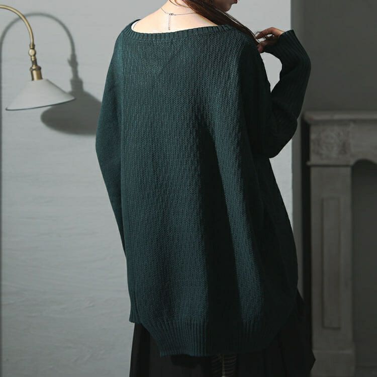 大きいサイズ レディース 編地切替キーネックドルマンニットチュニック　maru-3003