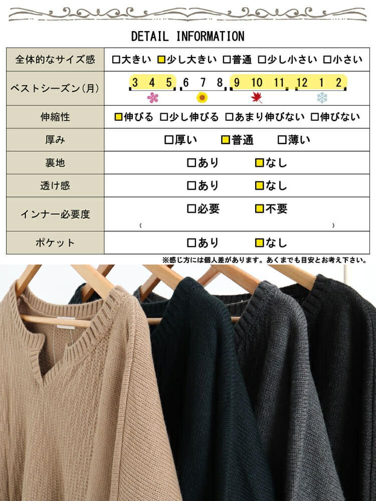 大きいサイズ レディース 編地切替キーネックドルマンニットチュニック　maru-3003