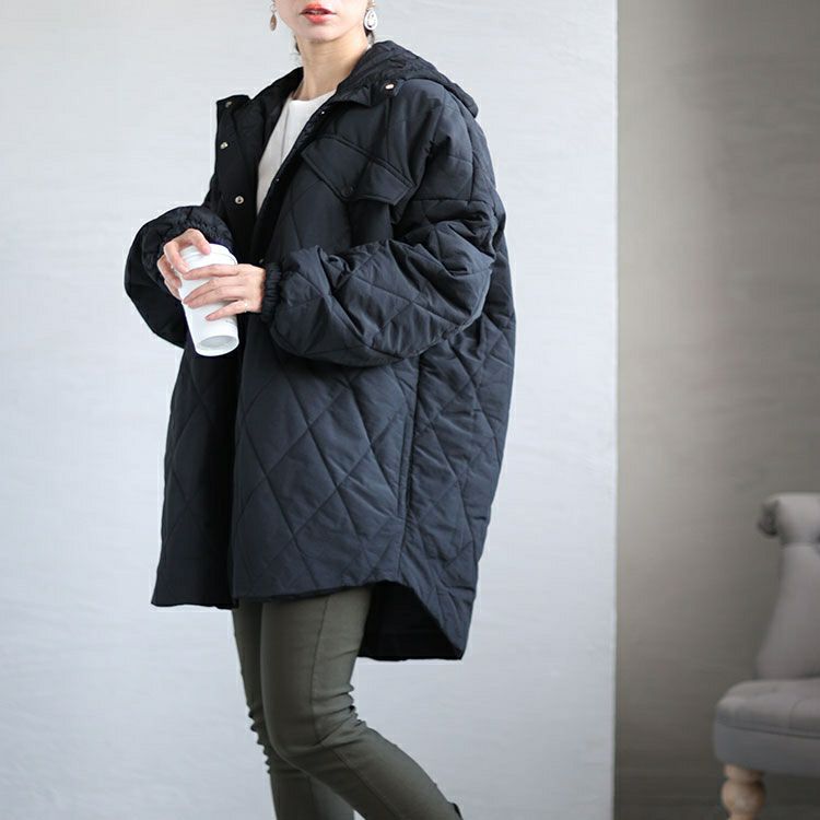 大きいサイズ レディース フード付きナイロンキルトブルゾン　sada-6879