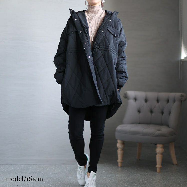 大きいサイズ レディース フード付きナイロンキルトブルゾン　sada-6879