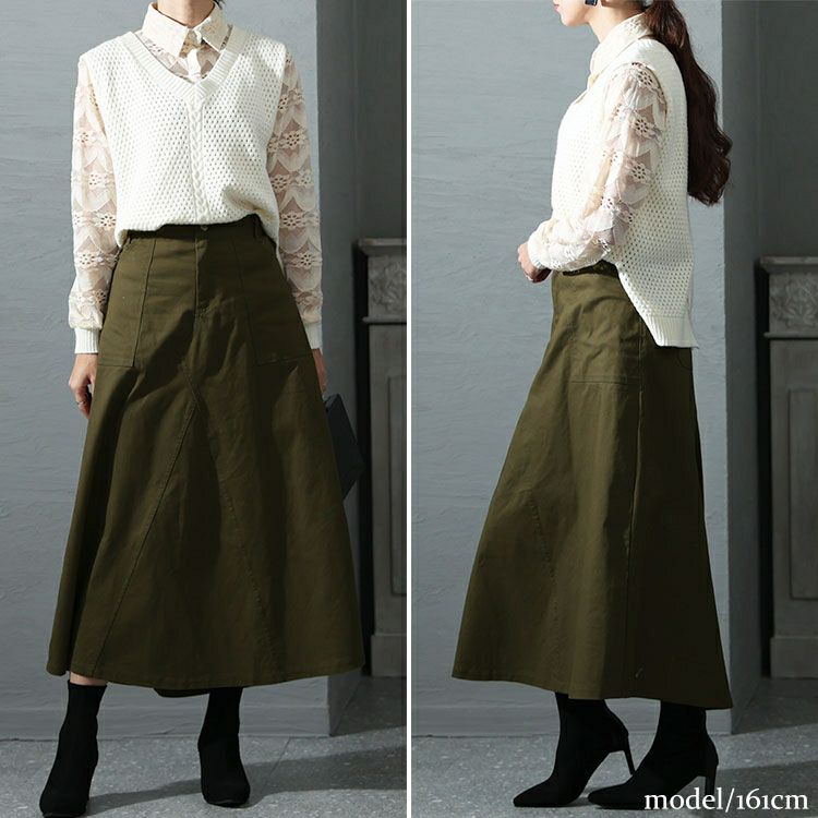 大きいサイズ レディース 体型カバーミリタリーマキシ丈スカート　jp487