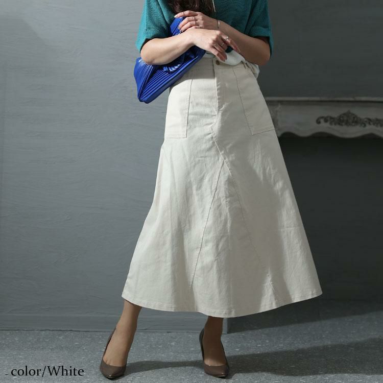 大きいサイズ レディース 体型カバーミリタリーマキシ丈スカート　jp487 ホワイト