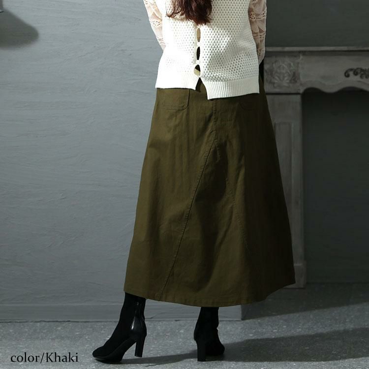 大きいサイズ レディース 体型カバーミリタリーマキシ丈スカート　jp487 カーキ