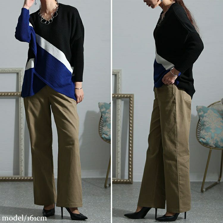 大きいサイズ レディース 疲れない体型カバーチノパンツ　jp486