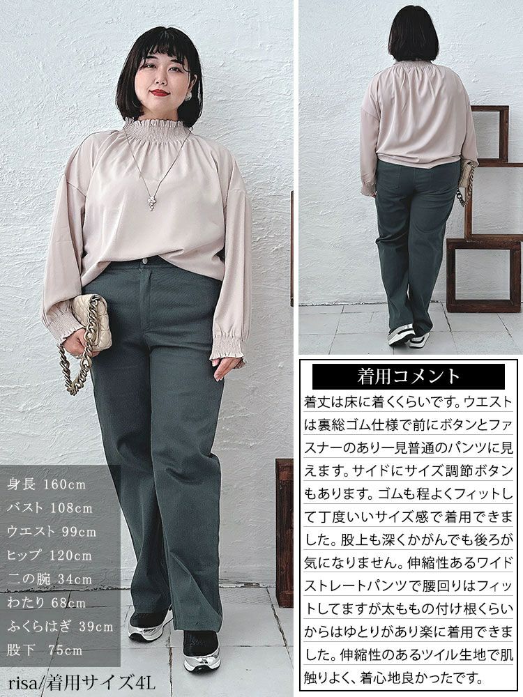 大きいサイズ レディース 疲れない体型カバーチノパンツ　jp486