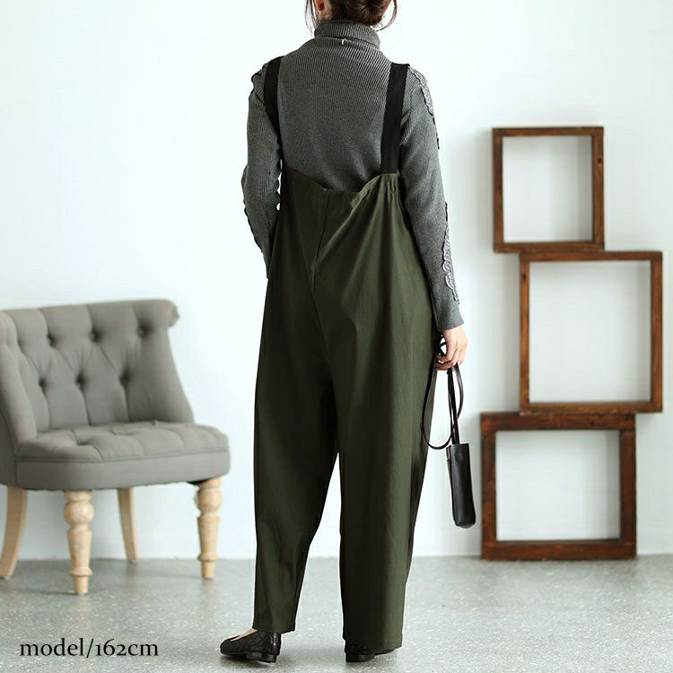 大きいサイズ レディース 胸元ギャザーワイドサロペット　jps010