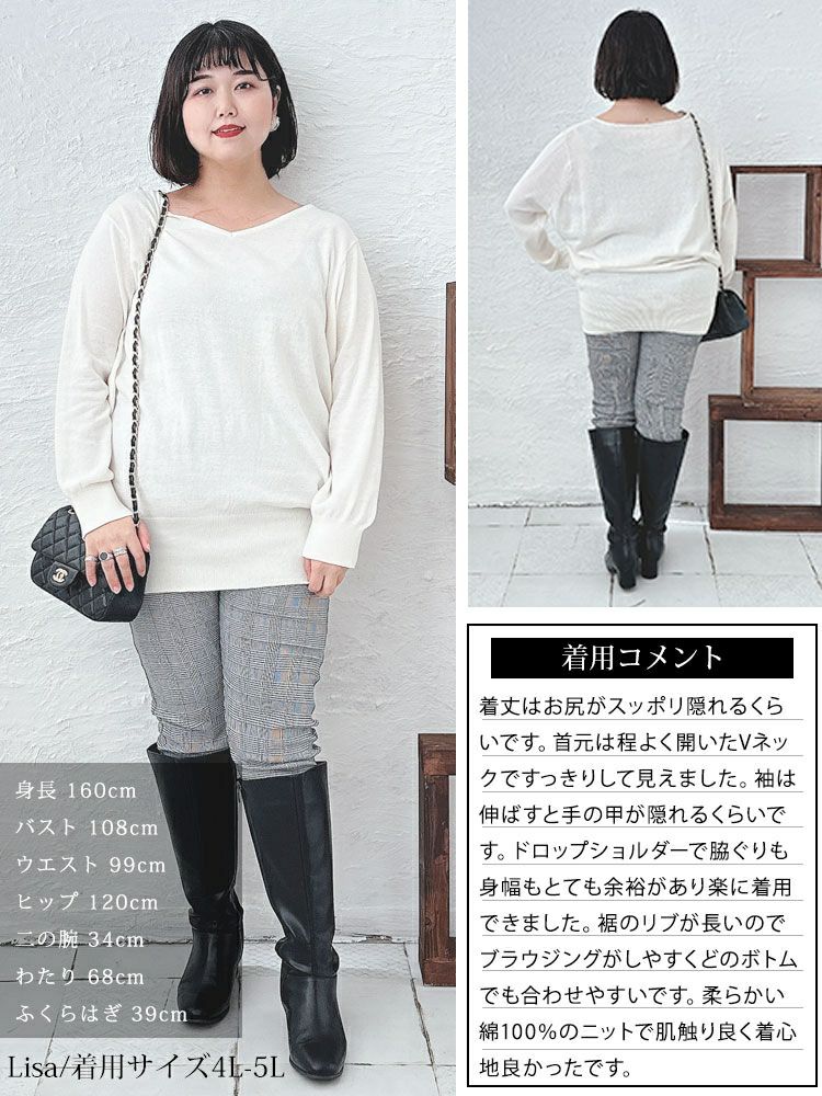 大きいサイズ レディース Vネックドルマンニット　wn-0003 【メール便可】