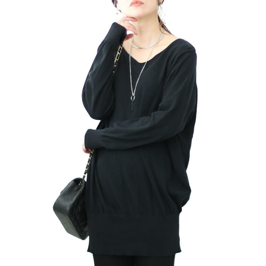 大きいサイズ レディース Vネックドルマンニット　wn-0003 【メール便可】 ブラック